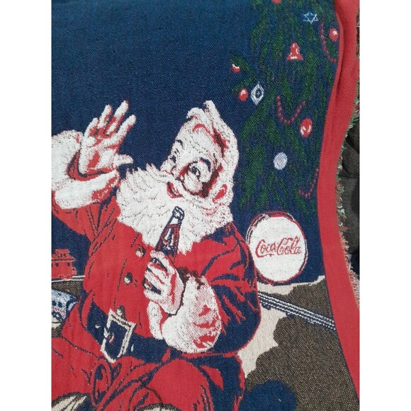 Vintage 1993 Coca Cola Santa With Toy Trains Drinking Coke  Tapestry Blanket - Picture 2 of 7